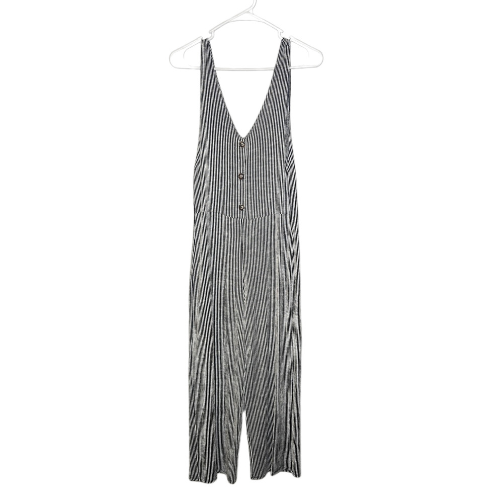 Caution To The Wind Cropped Striped Jumpsuit Medium